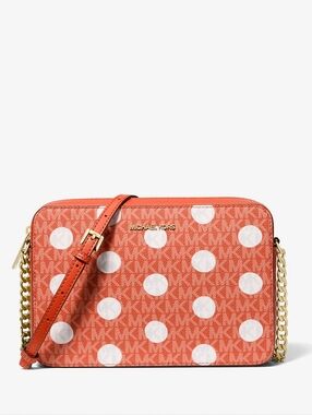 Michael Kors Orange and White Polka Dot Crossbody Bag